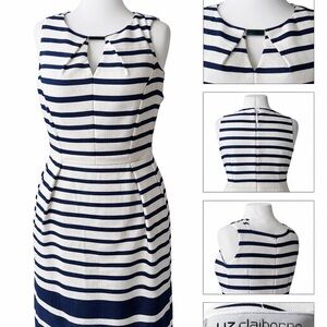 Liz Claiborne Navy White Striped Sheath Dress 16 Nautical Sleeveless Coastal